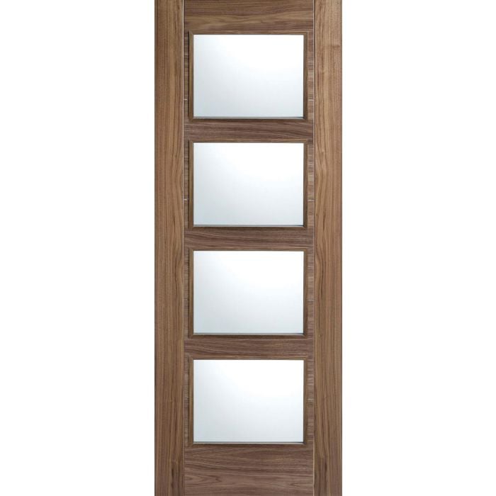 Vancouver Solid Core Internal Fire Door - Prefinished - 4L Clear Glazed 2040 x 826mm Walnut WALVAN4LFC826