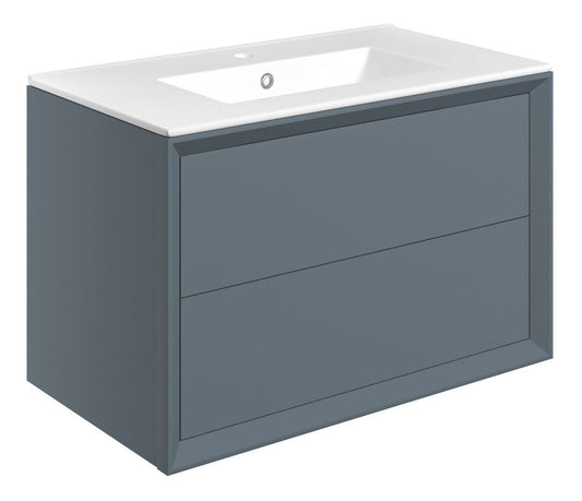 Drawn Wall Hung 2 Drawer Basin Unit & Basin 815mm - Matt Storm Blue