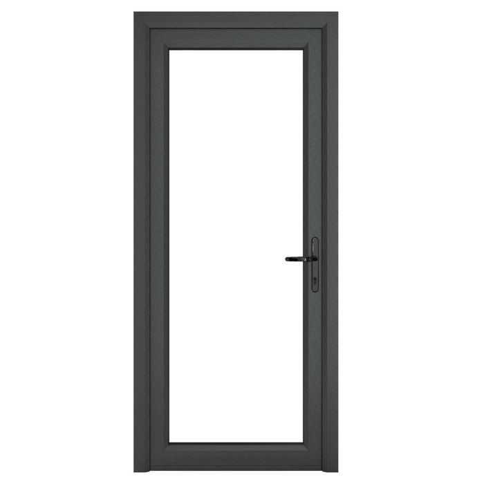 Crystal uPVC Open In Single Door (Left Hand) Full Glass 840 x 2090mm Clear - Grey External/White Internal