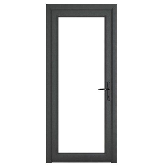 Crystal uPVC Open In Single Door (Left Hand) Full Glass 840 x 2090mm Clear - Grey External/White Internal