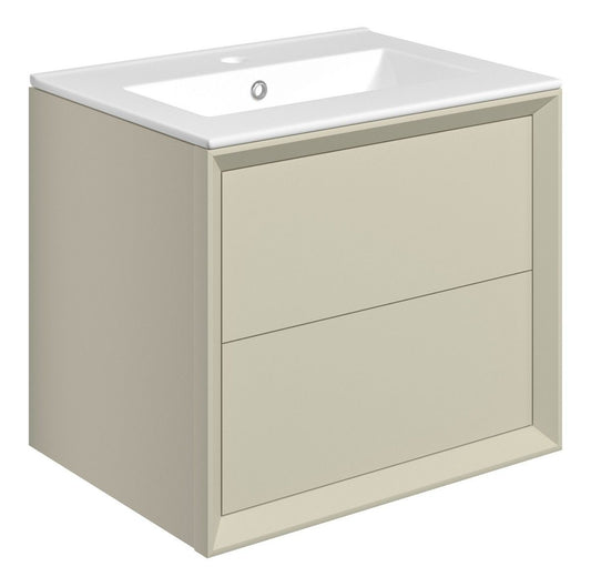 Drawn Wall Hung 2 Drawer Basin Unit & Basin 615mm - Matt Cotton