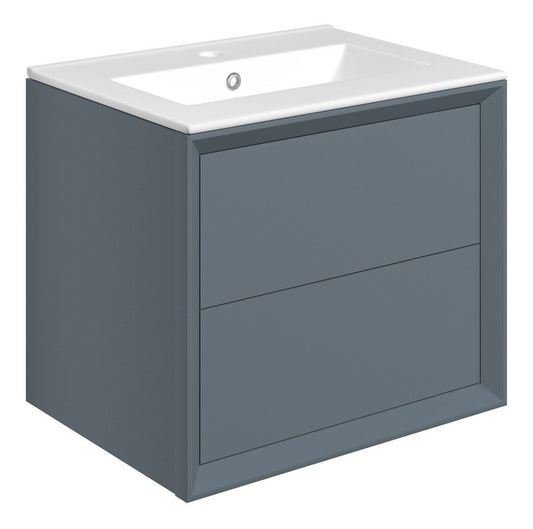 Drawn Wall Hung 2 Drawer Basin Unit & Basin 615mm - Matt Storm Blue