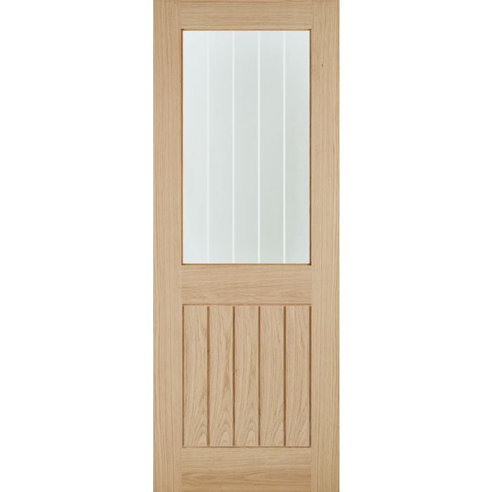 LPD Belize Solid Core 1L Clear/Frosted Lines Glazed Internal Door 2040 x 726mm Pre-Finished Oak