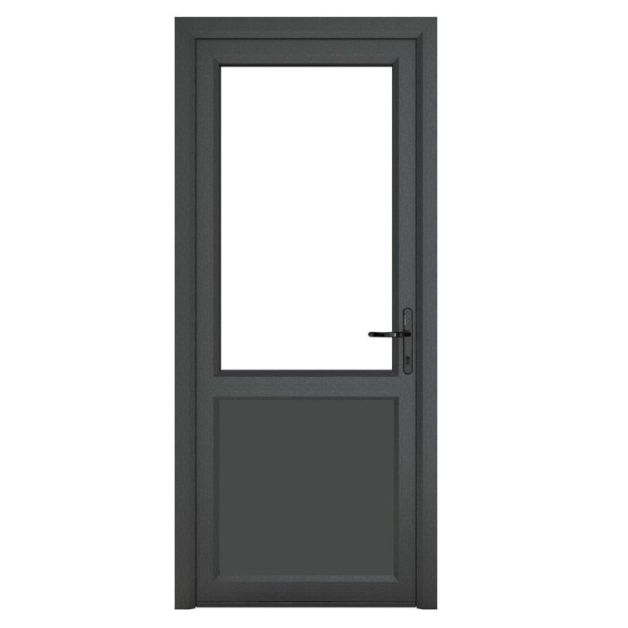 Crystal uPVC Open In Single Door (Left Hand) Half Glass/Half Panel 920 x 2090mm Clear - Grey External/White Internal
