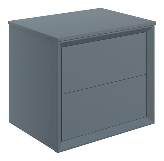 Drawn Wall Hung 2 Drawer Basin Unit & Top 600mm - Matt Storm Blue