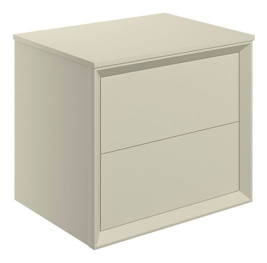 Drawn Wall Hung 2 Drawer Basin Unit & Top 600mm - Matt Cotton