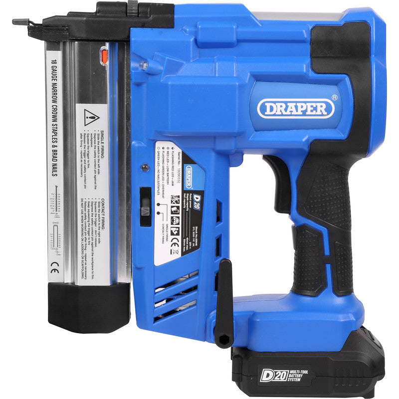 Draper D20 20V Cordless Stapler/Nailer 1 x 2.0Ah