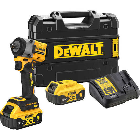 DeWalt 18V XR Brushless 1/2 Compact Impact Wrench (406Nm) (Detent Pin) 2 x 5.0Ah