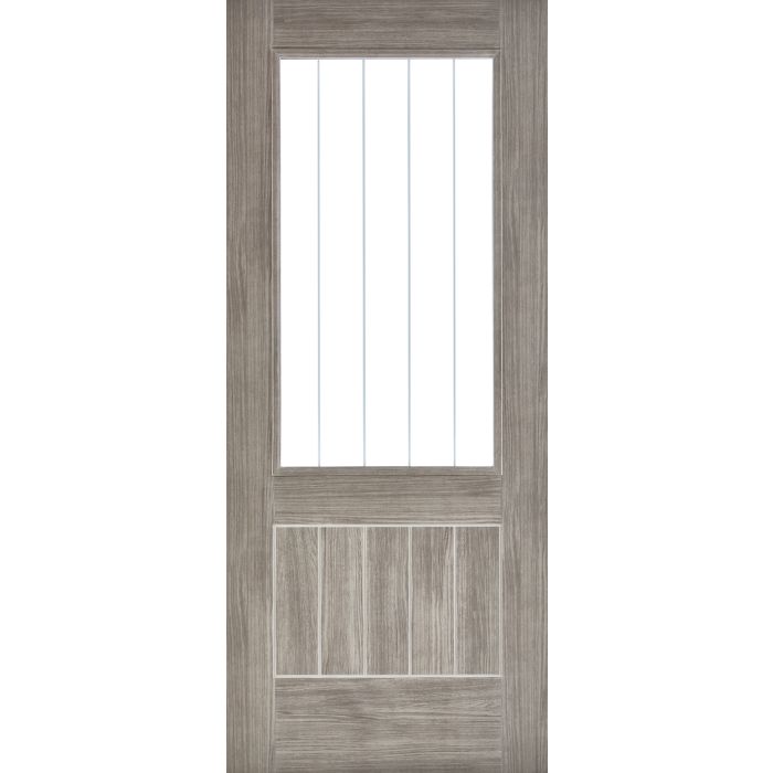 LPD Mexicano 1L Clear/Frosted Lines Glazed Internal Door 1981 x 686mm Pre-Finished Light Grey Laminate