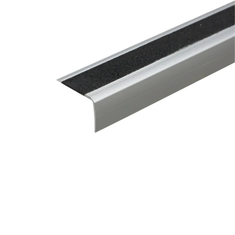 A44 41 x 26.6mm Anodised Aluminium Non Slip Stair Nosing Edge Trim With Tape Silver