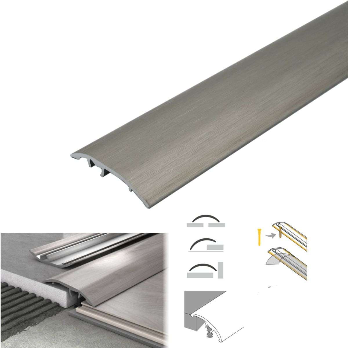 S16 Aluminium Door Bar floor Trim Threshold Cover Strip T bar Adjustable Brushed effect