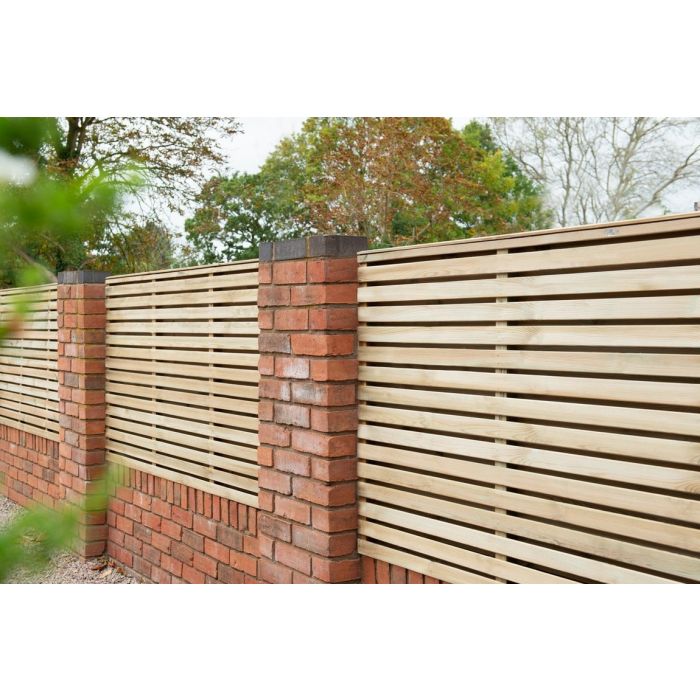 Forest Contemporary Double Slatted Fence Panel 1.8m x 1.2m Treated Timber (Pack of 3)