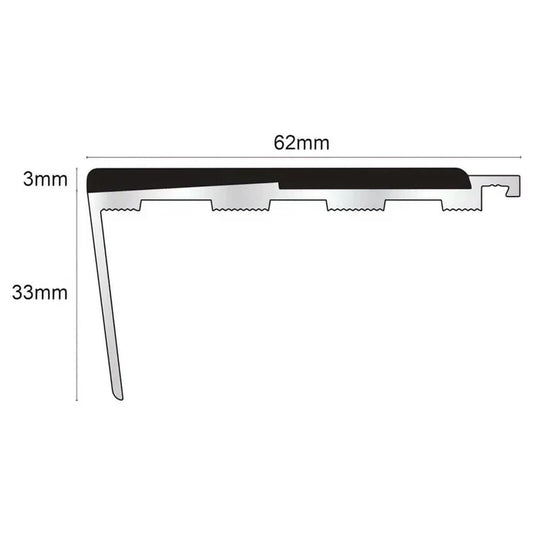 NXFS06 Aluminium Rakeback Stair Nosing – 62mm x 33mm Safety Profile