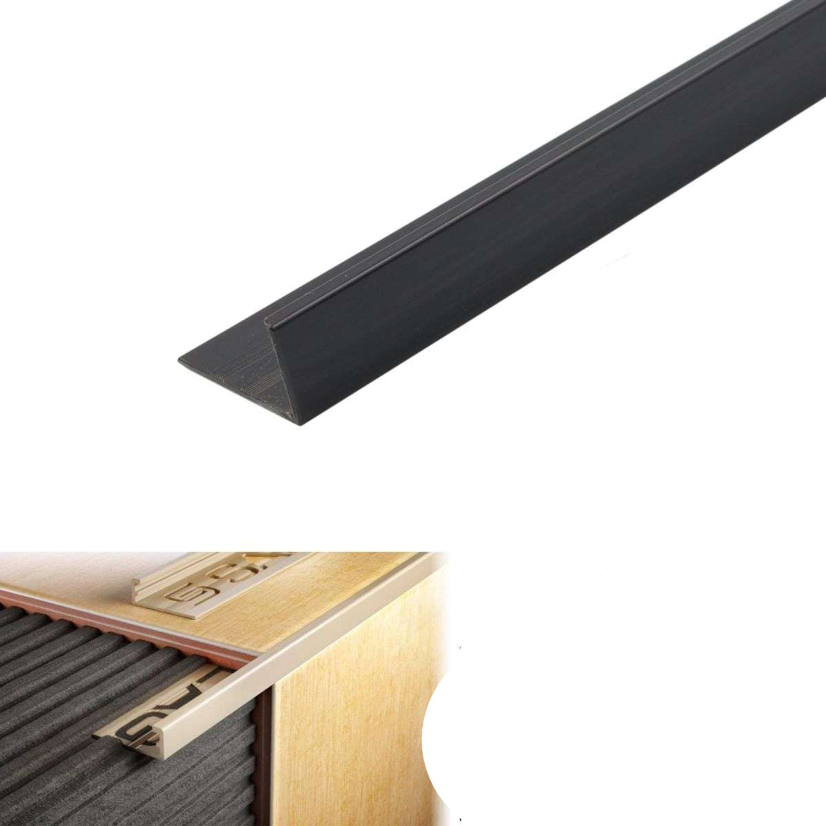 PVC L-Shaped Tile Edge Trim – 8mm, 10mm, 12.5mm Depth Black