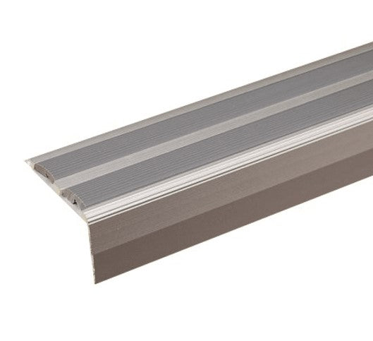 SA11 40 x 20mm Anodised Aluminium Non Slip Rubber Stair Nosing Edge Trim With Insert Silver With Grey Rubber