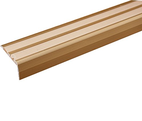 SA11 40 x 20mm Anodised Aluminium Self Adhesive Non Slip Rubber Stair Nosing Edge Trim With Insert Gold With Beige Rubber
