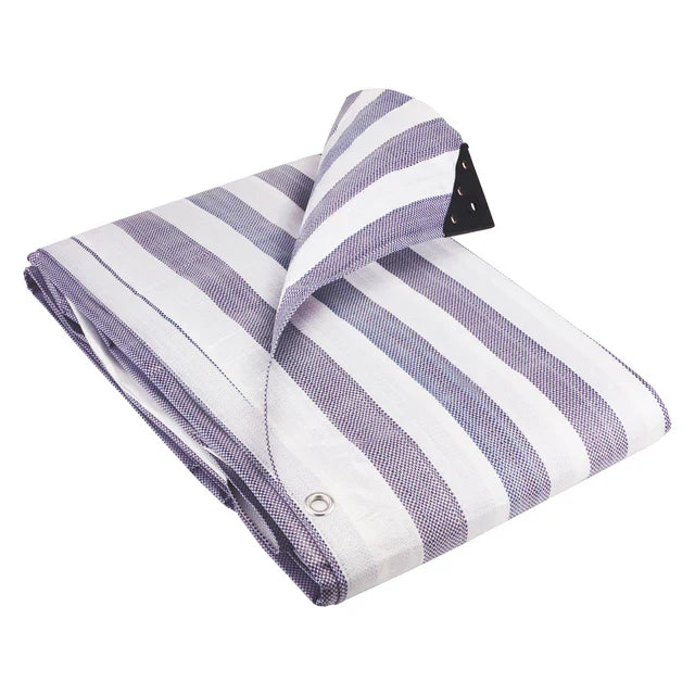 170gsm Striped Waterproof Tarpaulin – Heavy-Duty Market Cover Blue White