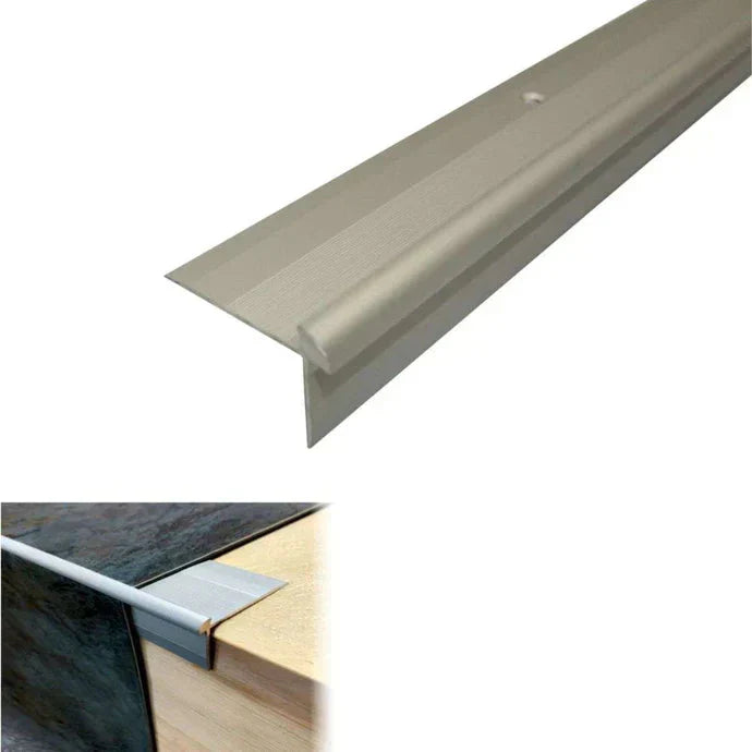 TVC 40 x 26mm Anodised Aluminium LVT Stair nosing Edge Profile For 3mm Flooring silver 2700mm x 40mm x 26mm