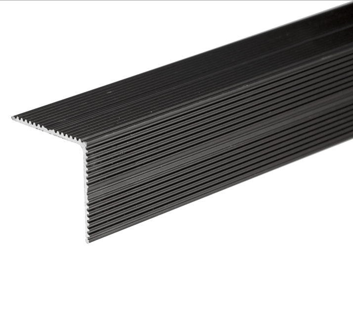 A34 35 x 35mm Anodised Aluminium Self Adhesive Non Slip Ribbed Treads Stair Nosing Edge Trim Black