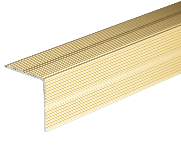 A34 35 x 35mm Anodised Aluminium Self Adhesive Non Slip Ribbed Treads Stair Nosing Edge Trim Gold