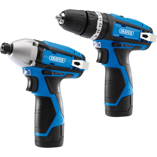 Draper 12V Cordless Combi Drill & Impact Driver Twin Kit 2 x 1.5Ah