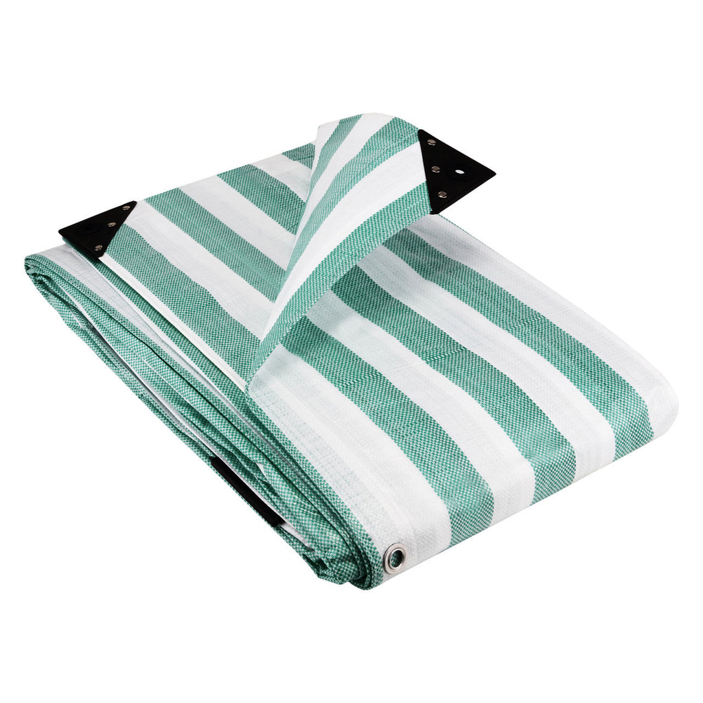 170gsm Striped Waterproof Tarpaulin – Heavy-Duty Market Cover Green White