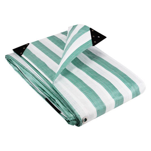 170gsm Striped Waterproof Tarpaulin – Heavy-Duty Market Cover Green White