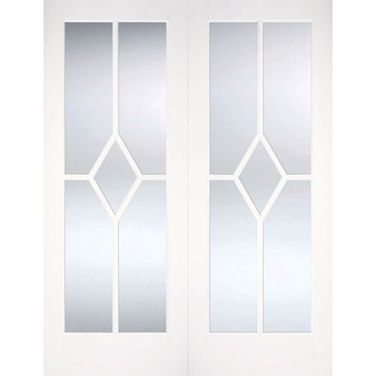 LPD Reims 5L Clear Bevelled Glazed Internal Door Pairs 1981 x 1067mm Primed White