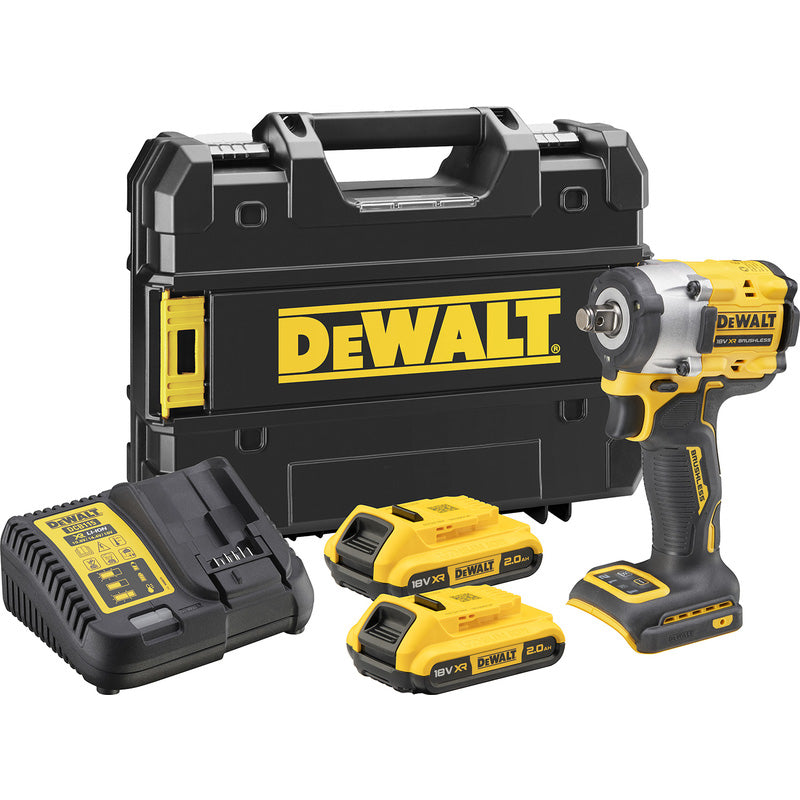 Dewalt 18V XR Brushless 1/2 Compact Impact Wrench (406Nm) (Scaffolders Hog Ring Version) 2 x 2.0Ah
