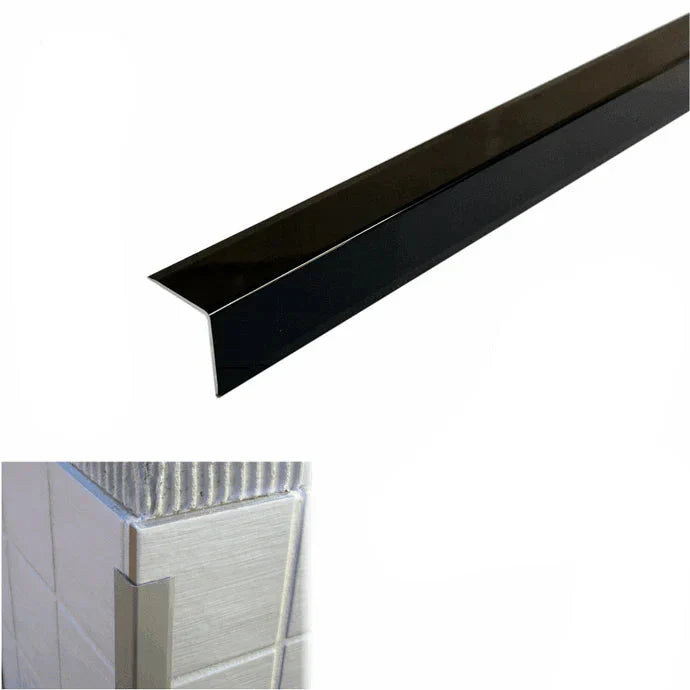 Aluminium Retro-Fit Angle Tile Trim – Corner & Edge Protector 20x20mm Gloss Black