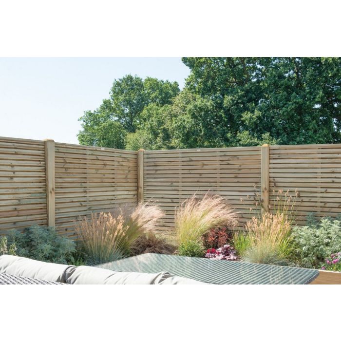 Forest Contemporary Double Slatted Fence Panel 1.8m x 1.5m Treated Timber (Pack of 5)