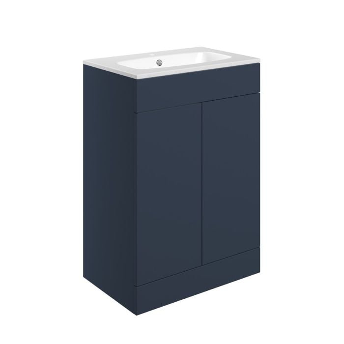 Fontmell Floor Standing 2 Door Basin Unit & Basin 615mm - Matt Deep Blue