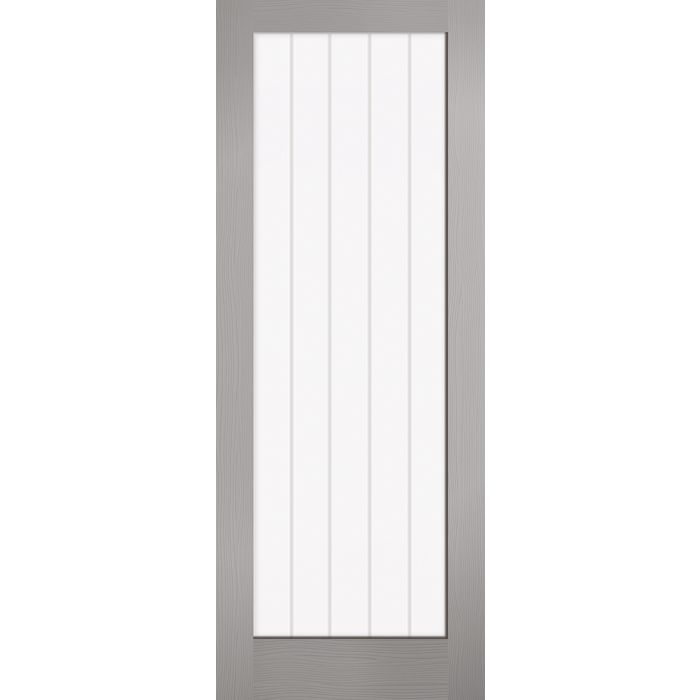 LPD Textured Vertical 1L Clear/Frosted Lines Glazed Internal Door 1981 x 838mm Pre-Finished Grey Composite