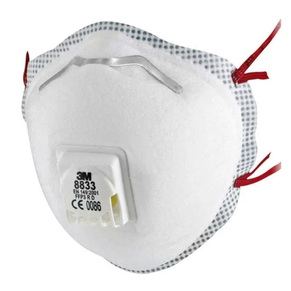 3M 8833 FFP3 Disposable Respirator Mask with Valve – Dust, Mist & Fume Protection – Pack of 10