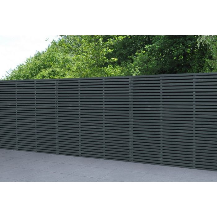 Forest Contemporary Double Slatted Fence Panel 1.8m x 1.8m Treated Anthracite Grey (Pack of 5)