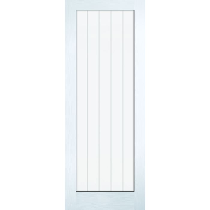 LPD Textured Vertical 1L Clear/Frosted Lines Glazed Internal Door 1981 x 838mm Primed White Composite