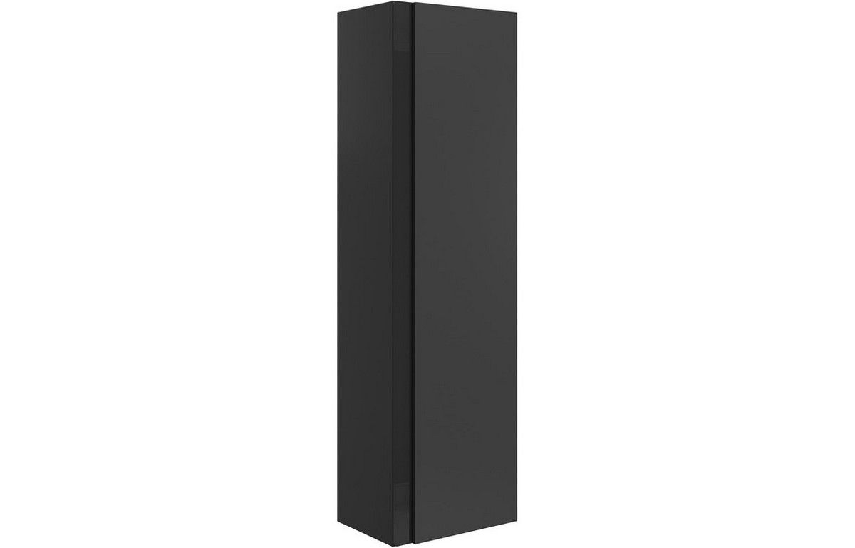 Kingston Wall Hung 1 Door Tall Unit 350mm - Matt Black & Glass