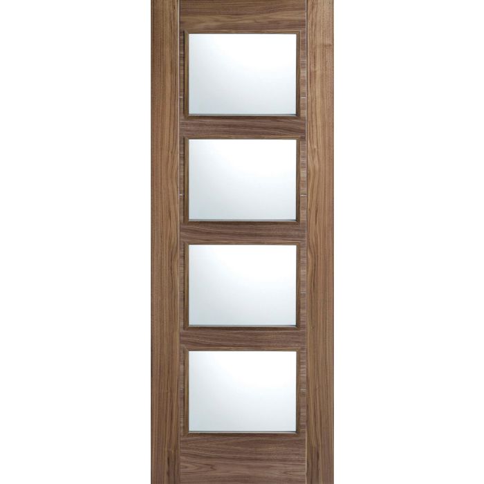 Vancouver Solid Core Internal Door - Prefinished - 4L Clear Glazed 1981 x 686mm Walnut WALVAN4L27