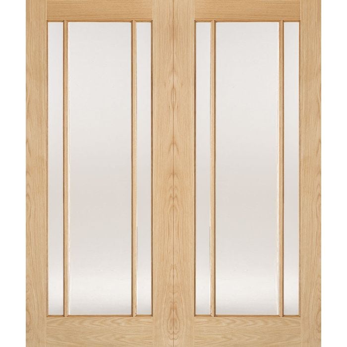 Lincoln Solid Core Internal Door Pair - Unfinished - Clear Glazed 1981 x 1067mm Oak OPRSOLIN42