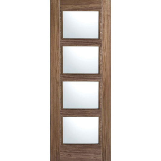 Vancouver Solid Core Internal Fire Door - Prefinished - 4L Clear Glazed 1981 x 838mm Walnut WALVAN4LFC33