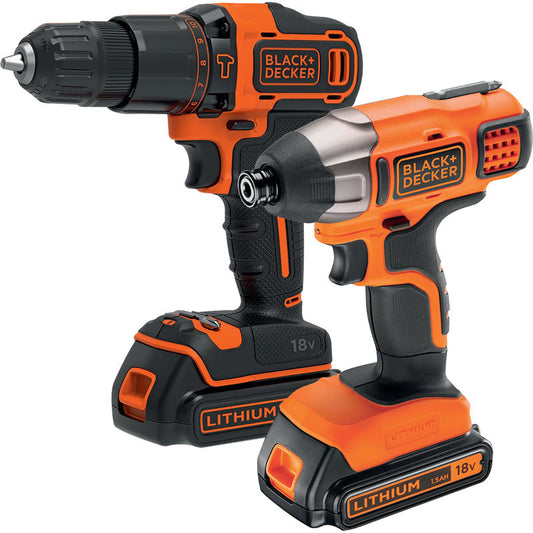 Black & Decker 18V Combi and Impact Driver Kit 2 x 1.5Ah