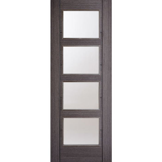 Vancouver Solid Core Internal Door - Prefinished - 4L Clear Glazed 1981 x 762mm Ash Grey ASHVAN4L30