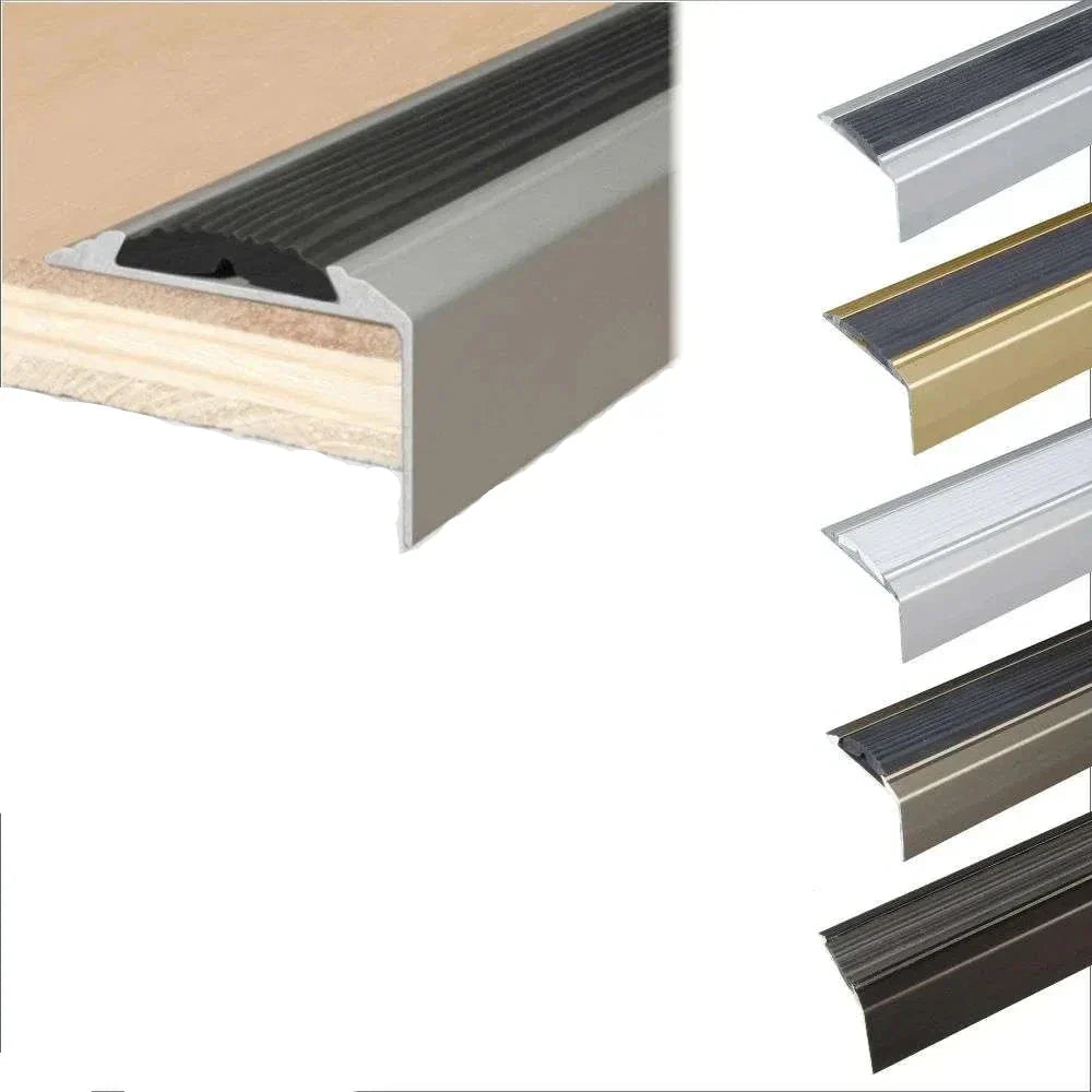 A38 46 x 30mm Anodised Aluminium Self Adhesive Non Slip Rubber Stair Nosing Edge Trim