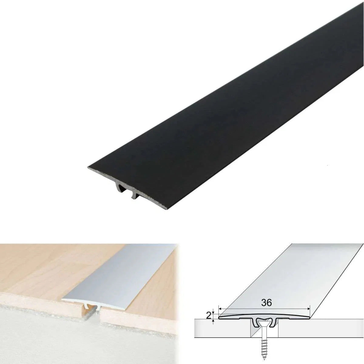 A68 36mm Anodised Aluminium Flat Door Threshold Strip Black