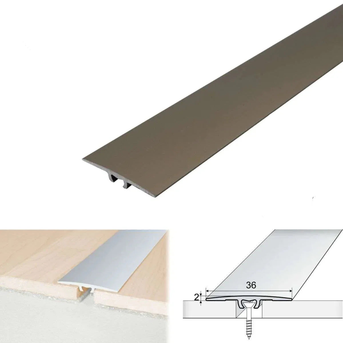 A68 36mm Anodised Aluminium Flat Door Threshold Strip Champagne