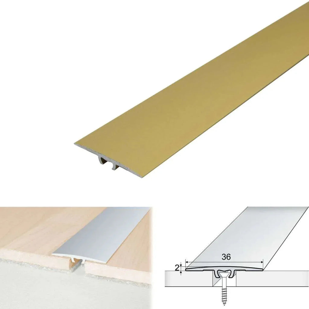 A68 36mm Anodised Aluminium Flat Door Threshold Strip Gold
