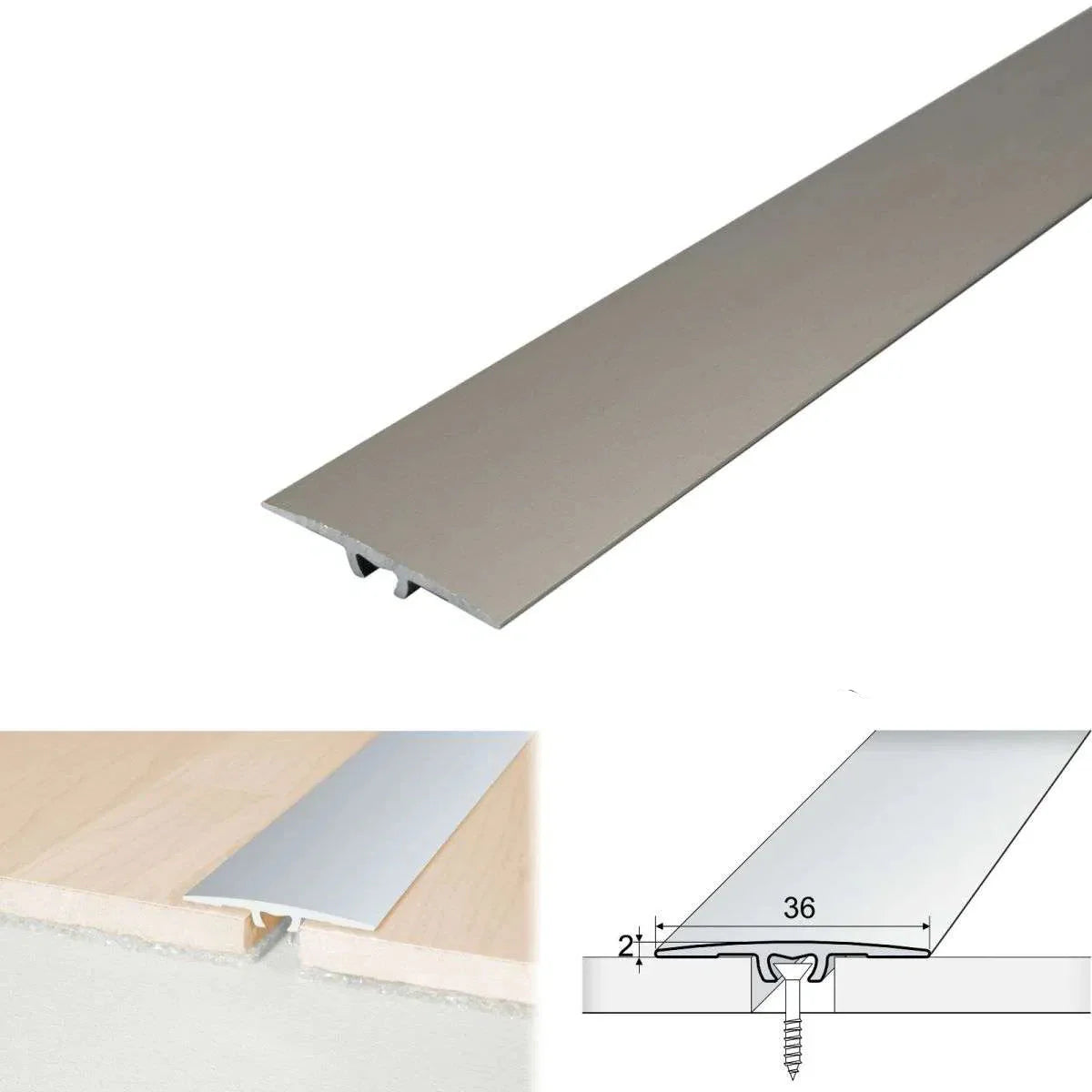 A68 36mm Anodised Aluminium Flat Door Threshold Strip Inox