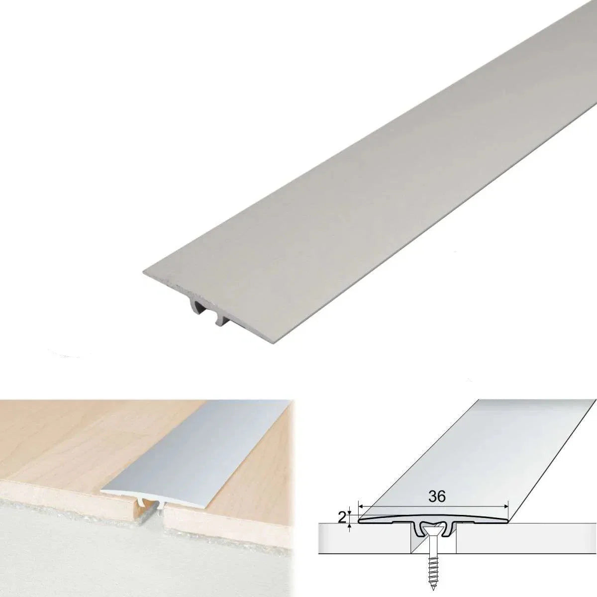 A68 36mm Anodised Aluminium Flat Door Threshold Strip Silver