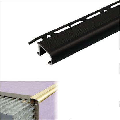 A81 Aluminium Stair Nosing Edge Trim – 34mm x 11mm x 10mm for Tiles Black