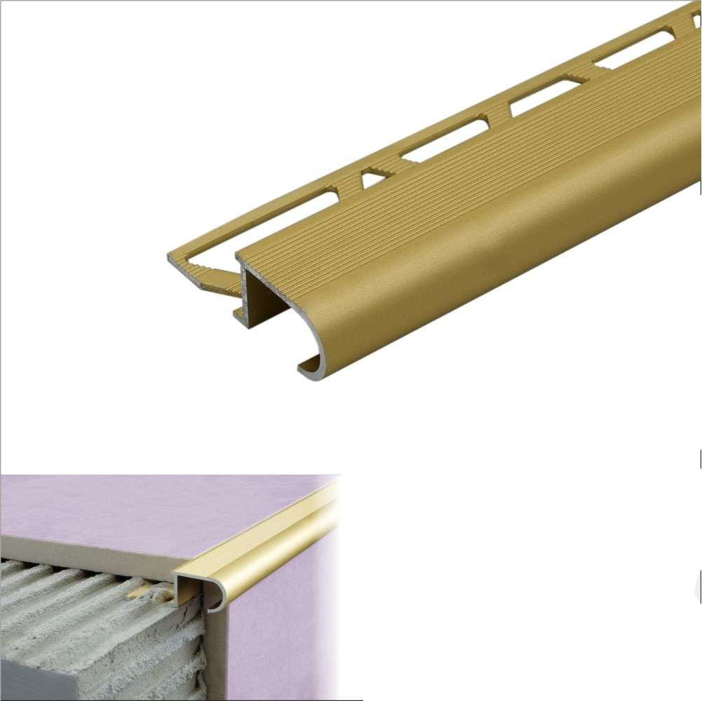 A81 Aluminium Stair Nosing Edge Trim – 34mm x 11mm x 10mm for Tiles Gold